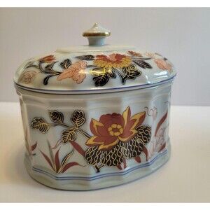 Vintage Lidded Porcelain Box Vista Alegre of Portugal imari Pattern